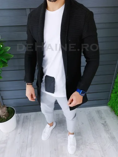 Cardigan barbati negru slim fit ZR T3598 M3-4.1